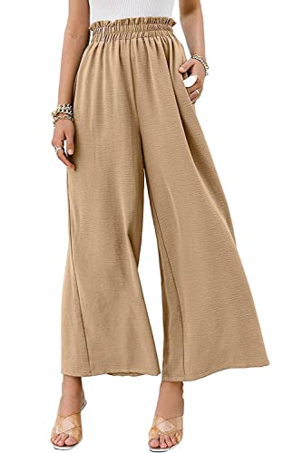 Lanomi Damen Culotte Hose Weites Bein Sommer Elastische Taille Einfarbig Freizeithose Hosen mit Taschen Kakhi M von Lanomi