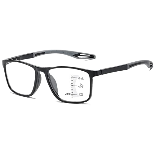 Lanomi Rechteckig Gleitsichtbrille Herren Damen Progressives Multifokal Lesebrille Blaulichtfilter Ultraleicht Flexibel TR90 Gleitsicht Brille Schwarz Rahmen Grau Arm Gleitsichtbrille 1.5 von Lanomi