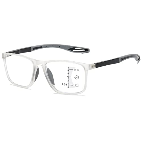 Lanomi Gleitsichtbrille Blaulichtfilter Herren Damen Progressives Multifokal Lesebrille Rechteckig Flexibel TR90 Lesehilfe Ultraleicht Brille mit Stärke Transparent Rahmen Grau Arm(Multifokal) 1.0 von Lanomi