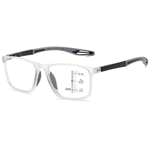 Lanomi Gleitsichtbrille Blaulichtfilter Herren Damen Progressives Multifokal Lesebrille Rechteckig Flexibel TR90 Lesehilfe Ultraleicht Brille mit Stärke Transparent Rahmen Grau Arm(Multifokal) 1.5 von Lanomi