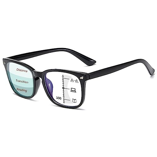 Lanomi Gleitsichtbrille Damen Herren Progressive Multifokale Lesebrille Blaulichtfilter Rechteck Lesehilfe Sehhilfe Gleitsichtlesebrille Helles Schwarz 1.0 von Lanomi