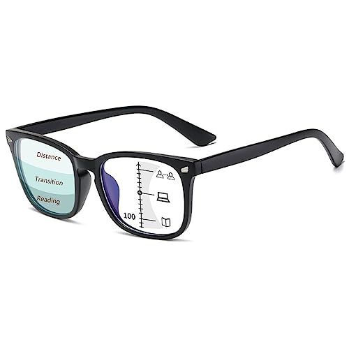 Lanomi Gleitsichtbrille Damen Herren Progressive Multifokale Lesebrille Blaulichtfilter Rechteck Lesehilfe Sehhilfe Gleitsichtlesebrille Mattschwarz 1.5 von Lanomi