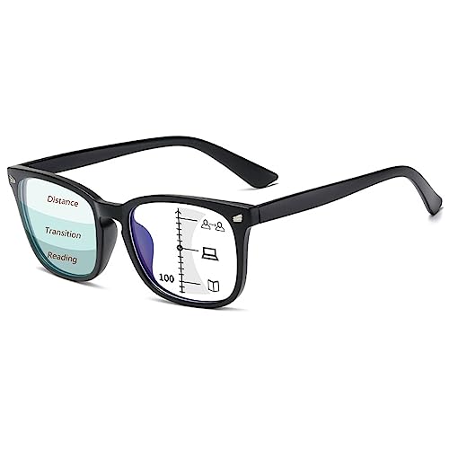 Lanomi Gleitsichtbrille Damen Herren Progressive Multifokale Lesebrille Blaulichtfilter Rechteck Lesehilfe Sehhilfe Gleitsichtlesebrille Mattschwarz 2.5 von Lanomi