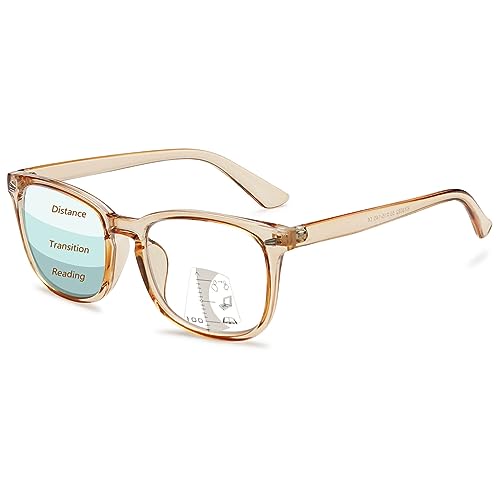 Lanomi Gleitsichtbrille Damen Herren Progressive Multifokale Lesebrille Blaulichtfilter Rechteck Lesehilfe Sehhilfe Gleitsichtlesebrille Transparent Braun 1.0 von Lanomi