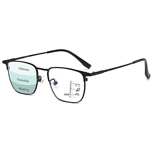 LANOMI Gleitsichtbrille Herren Damen Photochrome Sonnen Lesebrille Blaulichtfilter Metall Dünner Rahmen Selbsttönende Progressive Multifokal Lesehilfe UV400 Brille Schwarz(Multifokal) 3.5 von LANOMI