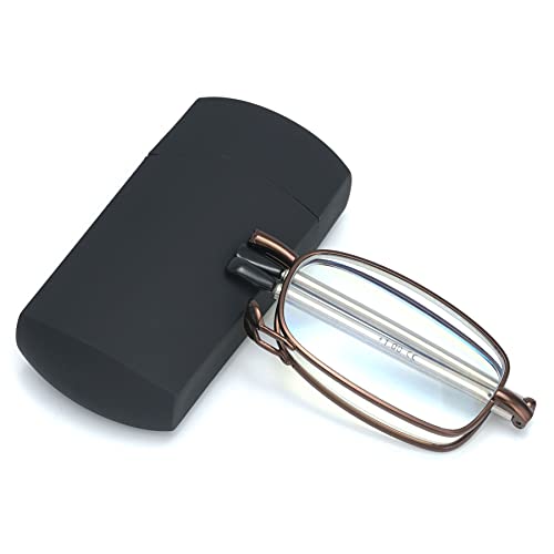 LANOMI Klappbare Lesebrille Mini Damen Herren Faltbare blaulichtfilter Lesehilfe Metall Compact Brillen mit Etui Braun 2.0 von LANOMI