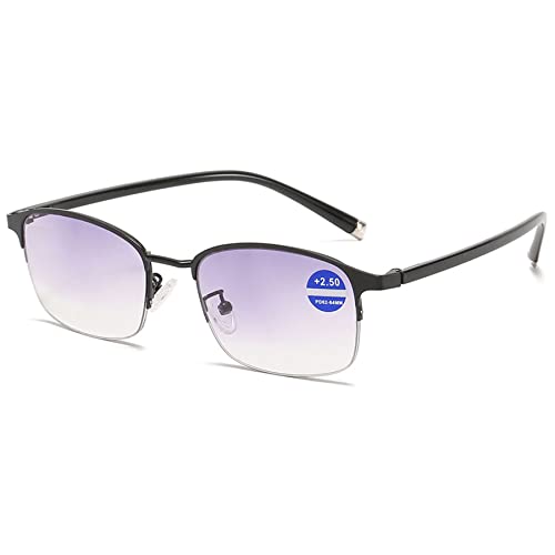 LANOMI Klassisch Bifokale Lesebrille Blaulichtfilter Sonnenbrille mit Sehstärke Metall Halbrahmen Sehhilfe Rechteckige Gleitsicht Braun und Grau Lese UV Schutz Lesehilfe für Damen Herren Schwarz 3.0 von LANOMI