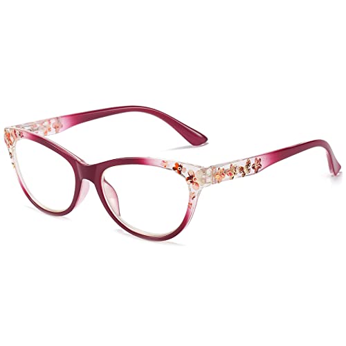 LANOMI Lesebrille Blaulichtfilter Damen Blumen Sehhilfe Lesehilfe Katzenauge Anti Blaulicht Brille 1.0 1.5 2.0 2.5 3.0 3.5 4.0 Lila 1.0 von LANOMI