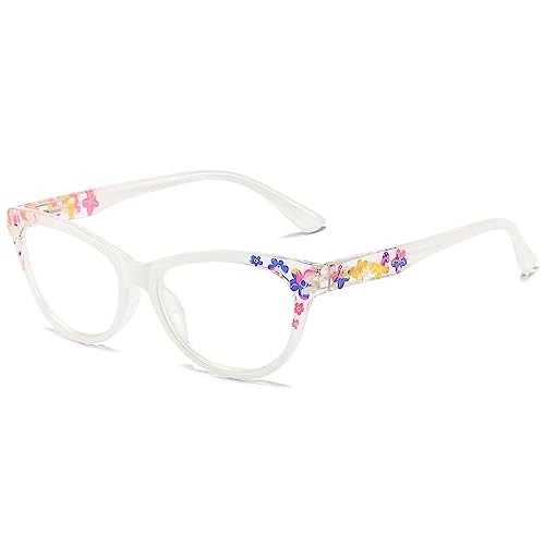 LANOMI Lesebrille Blaulichtfilter Damen Blumen Sehhilfe Lesehilfe Katzenauge Anti Blaulicht Brille 1.0 1.5 2.0 2.5 3.0 3.5 4.0 Weiß 1.0 von LANOMI