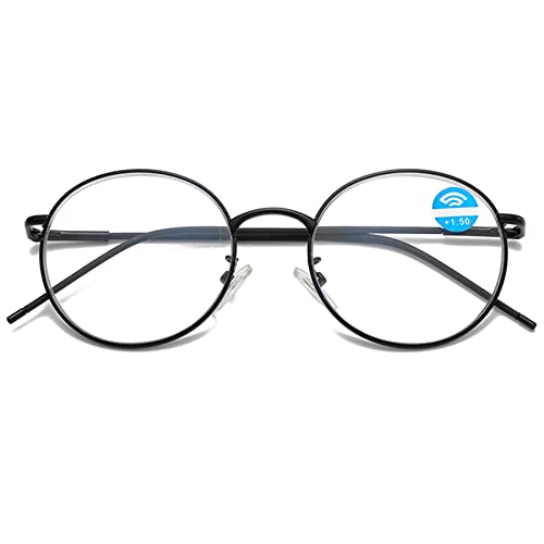 Lanomi Lesebrille Blaulichtfilter Damen Herren Rund Metall Dünner Rahmen Oval Computer Sehhilfe Lesebrille UV400 Schutz Nerd ArbeitBrille 1 Stück Schwarz 2.0 von Lanomi