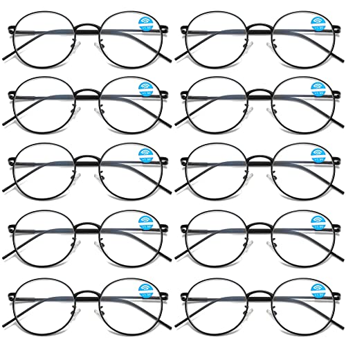 Lanomi Lesebrille Blaulichtfilter Damen Herren Rund Metall Dünner Rahmen Oval Computer Sehhilfe Lesebrille UV400 Schutz Nerd ArbeitBrille 10 Stück Schwarz 3.0 von Lanomi