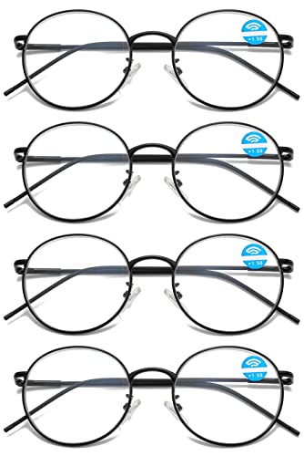 Lanomi Lesebrille Blaulichtfilter Damen Herren Rund Metall Dünner Rahmen Oval Computer Sehhilfe Lesebrille UV400 Schutz Nerd ArbeitBrille 4 Stück Schwarz 4.0 von Lanomi