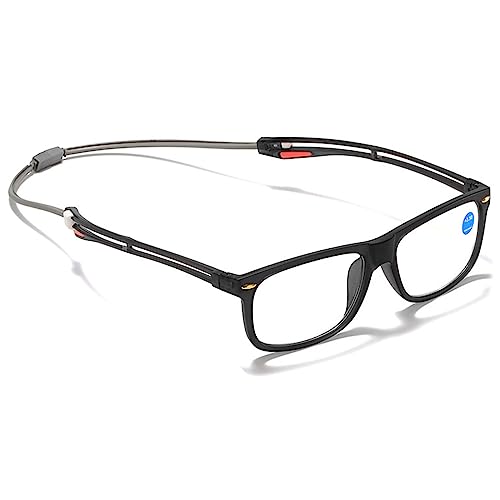 Lanomi Lesebrille Damen Herren Lesehilfe Blaulichtfilter mit Magnet Einstellbare Bügel Magnetverschluss Clip Sehhilfe zum Umhängen Magnetbrille mit Stärke Schwarz 1.0 von Lanomi