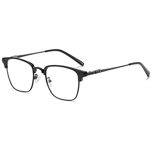 LANOMI Lesebrille Herren Blaulichtfilter Rechteck Metall Halbrahmen UV400 Schutz Lesehilfe Sehhilfe Anti Blaue Hornbrille Computer Brillen Schwarz 1.0 von LANOMI