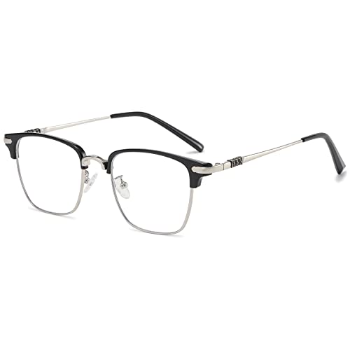 LANOMI Lesebrille Herren Blaulichtfilter Rechteck Metall Halbrahmen UV400 Schutz Lesehilfe Sehhilfe Anti Blaue Hornbrille Computer Brillen Schwarz Silber 0 von LANOMI