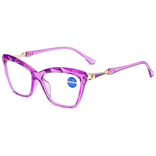 LANOMI Lesebrille Katzenauge Damen Herren Blaulichtfilter Lesehilfe Kunststoff Computerbrille Mode UV400 Schutz Brillen Lila 1.0 von LANOMI