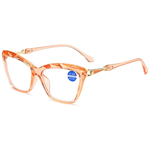 LANOMI Lesebrille Katzenauge Damen Herren Blaulichtfilter Lesehilfe Kunststoff Computerbrille Mode UV400 Schutz Brillen Orange 2.5 von LANOMI