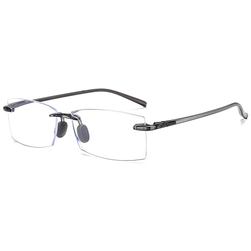 LANOMI Lesebrille Rahmenlose Herren Rechteckig Blaulichtfilter Brille Ohne Rahmen Federscharniere Lesehilfe Randlos Sehhilfe Transparent Grau 1.0 von LANOMI