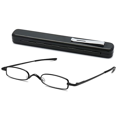 Lanomi Mini Schmal Lesebrille Herren Damen Metall Klassische Kleine Federscharnier Lesehilfe Brille mit etui (Schwarz, 1.25) von Lanomi