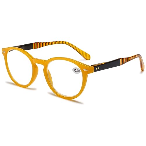 Lanomi Mode Anti Blaulicht Lesebrille Kleine Runde Rahmen Federscharniere Lesehilfe Komfortabel Herren Damen Sehhilfe Blaulichtfilter Brille 1.0 bis 4.0 Gelb 1.0 von Lanomi