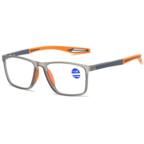 Lanomi Mode Kurzsichtige Blaulichtfilter Brille Rechteckig TR90 Rahmen Flexibel Leichte UV400 Schutz Outdoor Myopia Brillen für Damen Herren Grau Rahmen Orange Arm -1.0 von Lanomi
