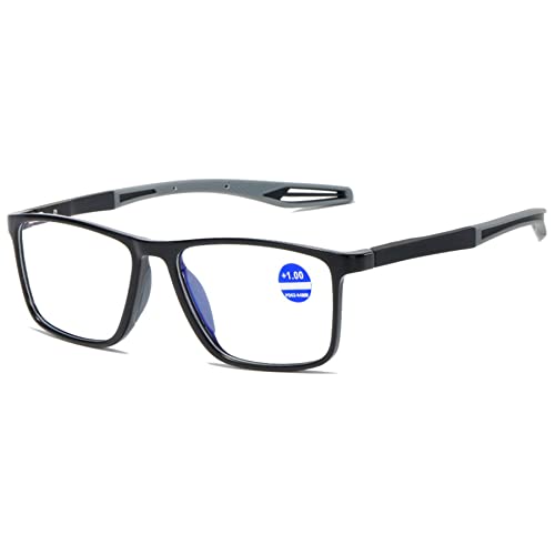 Lanomi Mode Blaulichtfilter Kurzsichtige Brille Rechteckig Flexibel Leichte UV400 Schutz Outdoor Myopia Brillen für Damen Herren Schwarz Rahmen Grau Arm -1.0 von Lanomi