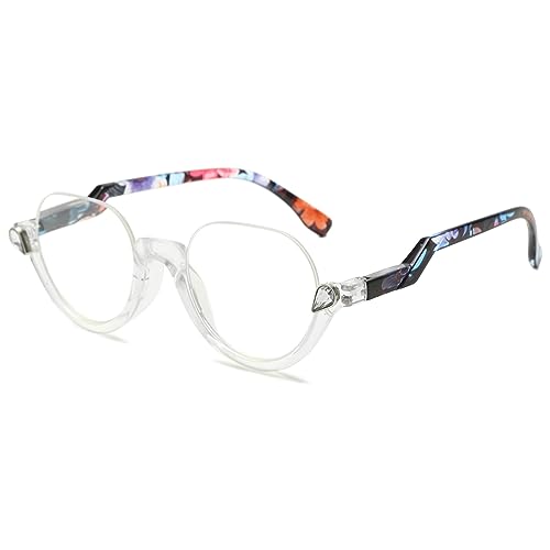 Lanomi Mode Halbrahmen Lesebrille Blaulichtfilter Rund Halbbrille Damen Herren UV400 Schutz Sehhilfe Lesehilfe Durchsichtig Rahmen Floral Arm 1.5 von Lanomi