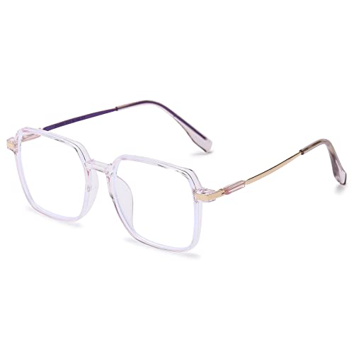 LANOMI Mode Lesebrille Blaulichtfilter Damen Herren Groß Unregelmäßige Rechteckig Lesehilfen Sehhilfe Anti Blaulicht Brille +0 bis +4,0 Transparent Lila 4.0 von LANOMI