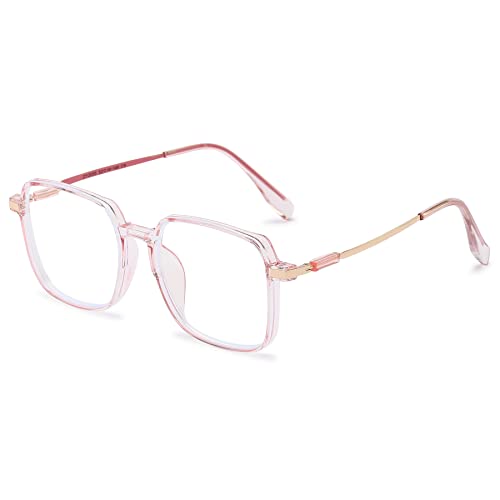Lanomi Mode Lesebrille Blaulichtfilter Damen Herren Groß Unregelmäßige Rechteckig Lesehilfen Sehhilfe Anti Blaulicht Brille +0 bis +4,0 Transparent Rosa 1.0 von Lanomi