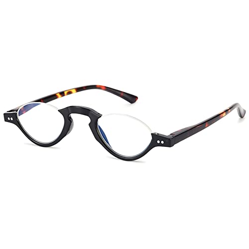 LANOMI Mode Lesebrille Blaulichtfilter Damen Herren Halbrahmen Federscharnier Computer Sehhilfe Lesehilfe Kunststoff Klein Halbmond Brille mit sehstärke Schwarz Rahmen Leopardenmuster Arm 2.5 von LANOMI