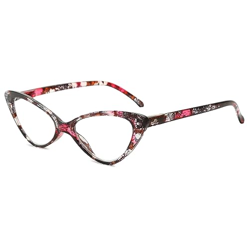 Lanomi Mode Lesebrille Damen Katzenauge Brille Klein Vintage Kunststoff Sehhilfe Leicht Lesehilfe Rot Blumenmuster 4.0 von Lanomi