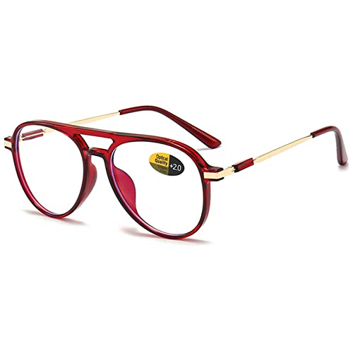 Lanomi Mode Pilot Lesebrille Blaulichtfilter Herren Damen Kunststoff Vollrahmen Lesehilfe Metallbügel UV400 Schutz Brille mit sehstärke Helles Rot 2.5 von Lanomi