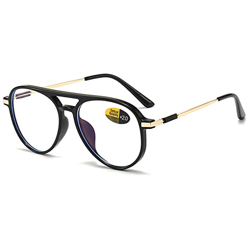 Lanomi Mode Pilot Lesebrille Blaulichtfilter Herren Damen Kunststoff Vollrahmen Lesehilfe Metallbügel UV400 Schutz Brille mit sehstärke Helles Schwarz 1.5 von Lanomi