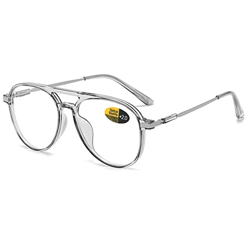 Lanomi Mode Pilot Lesebrille Blaulichtfilter Herren Damen Kunststoff Vollrahmen Lesehilfe Metallbügel UV400 Schutz Brille mit sehstärke Klar Grau 1.5 von Lanomi