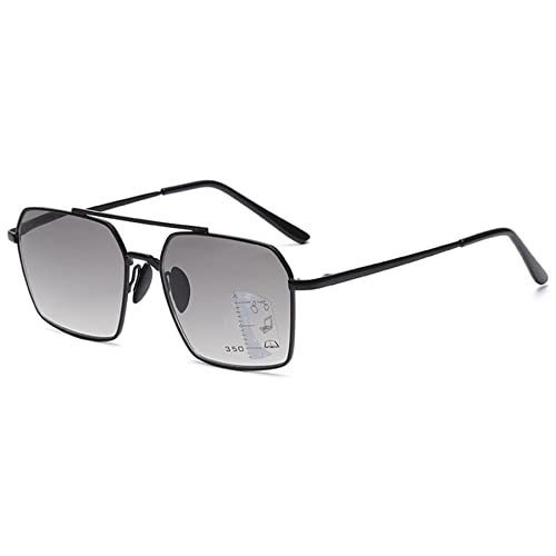 LANOMI Pilot Lesebrille Blaulichtfilter Herren Progressives Multifokal Lesehilfe Metall Gleitsichtbrille Sonnen Pilotenbrille mit Stärke Schwarz Rahmen Grau Linse 4.0 von LANOMI