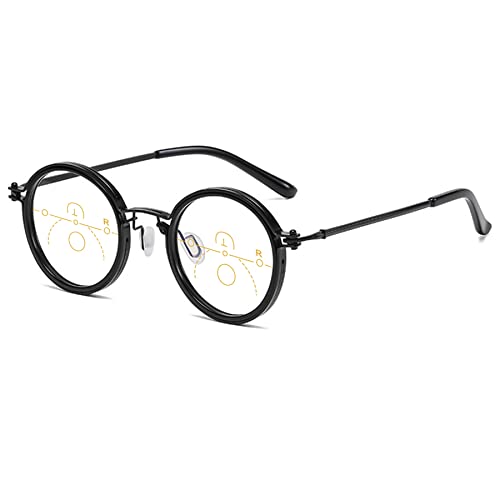 Lanomi Progressive Multifokal Lesebrille Damen Herren Rund Gleitsichtbrille Blaulichtfilter Retro Gleitsicht Lesehilfe Anti Blaulicht Brille mit Stärke Schwarz Multifokalbrille 2.0 von Lanomi