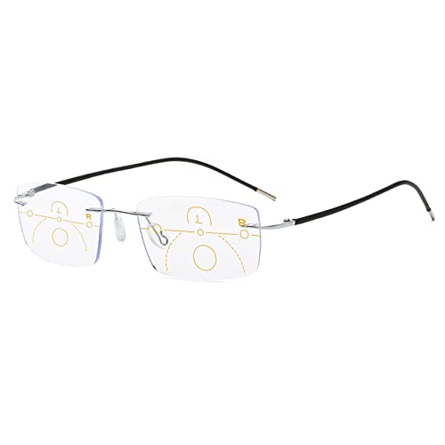 Lanomi Progressive Multifokal Lesebrille Randlose Damen Herren Leicht Blaulichtfilter Lesehilfe Sehhilfe Mode Anti blaue Brille mit Stärke Silber 3.0 von Lanomi