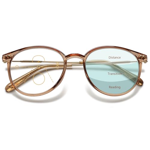 Lanomi Progressive Multifokale Lesebrille Blaulichtfilter Damen Herren Rund Gleitsichtbrille Lesehilfe Sehhilfe UV400 Schutz Brille mit Stärke Braun Gleitsichtbrille 1.0 von Lanomi