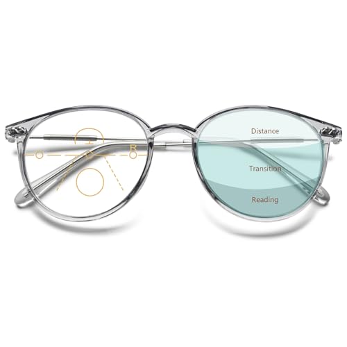 Lanomi Progressive Multifokale Lesebrille Blaulichtfilter Damen Herren Rund Gleitsichtbrille Lesehilfe Sehhilfe UV400 Schutz Brille mit Stärke Grau Gleitsichtbrille 1.0 von Lanomi