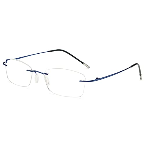 LANOMI Randlos Lesebrille Blaulichtfilter Herren Damen Ultra Leicht Metall Rahmenlose Lesehilfe Sehhilfe Klassische Anti blaue Brille mit Stärke Blau 2.0 von LANOMI