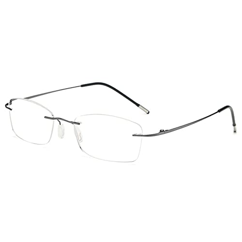 LANOMI Randlos Lesebrille Blaulichtfilter Herren Damen Ultra Leicht Metall Rahmenlose Lesehilfe Sehhilfe Klassische Anti blaue Brille mit Stärke Gunmetal 1.0 von LANOMI