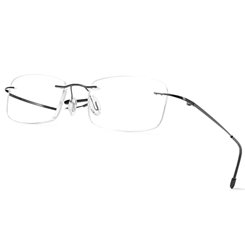 Lanomi Randlos Lesebrille Blaulichtfilter Metall Ultralight Herren Damen rechteckig Lesehilfe Anti-Blaulicht Brillen 1,0 1,5 2,0 2,5 3,0 3,5 4,0(Grau,1.5) von Lanomi