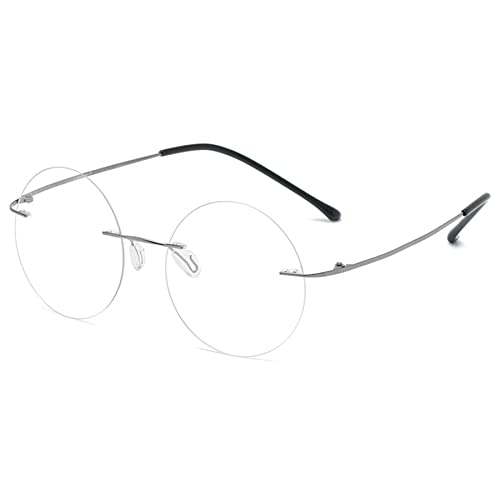 Lanomi Retro Randlos Brille Blaulichtfilter Rund Leichtgewicht Titan Anti Blaue Nerd Lesehilfe UV400 Schutz Computer Brillen für Damen und Herren (Silber) von Lanomi
