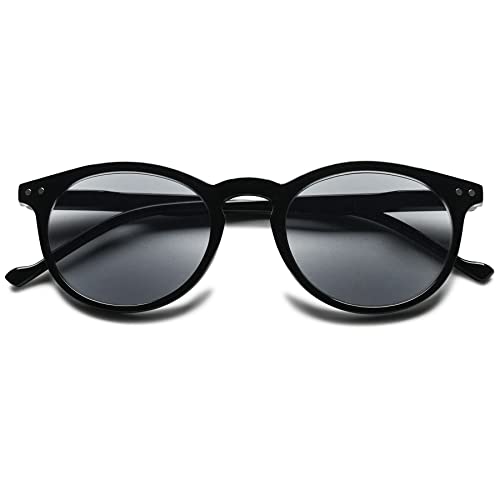 Lanomi Retro Runden Lesebrille Blaulichtfilter mit Sonne Leser Braun/Grau Linse UV400 Schutz Lesehilfe Damen Herren Sonnebrille mit sehstärke Schwarz Rahmen Grau Linse 1.5 von Lanomi