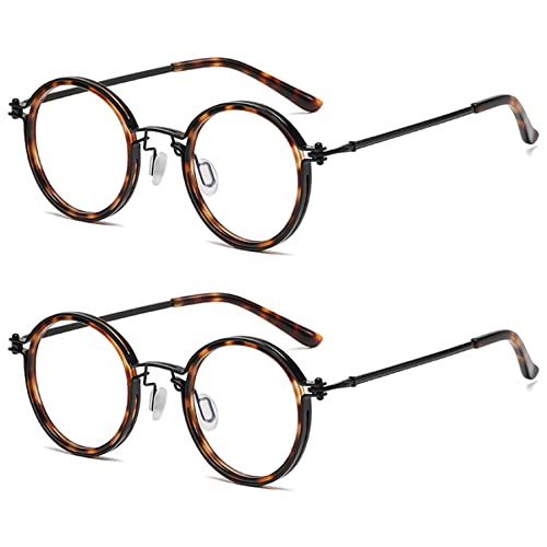 Lanomi Retro Sehr Rund Blaulichtfilter Brille Ohne Sehstärke Vintage Nerdbrille Metall Voller Rahmen Anti Blau Computerbrille für Damen Herren 2 Stück (Schildpatt) von Lanomi