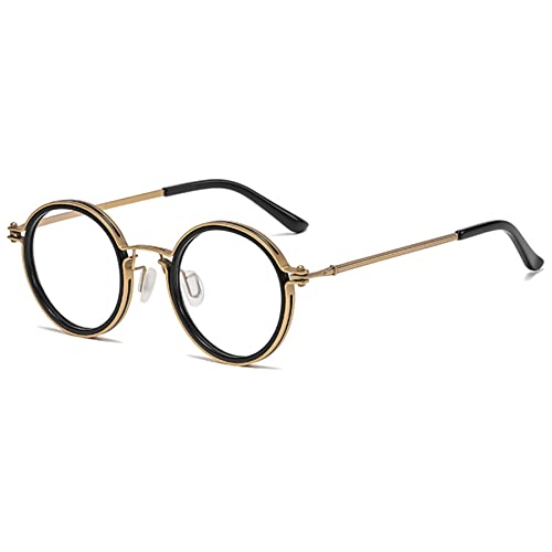 Lanomi Retro Sehr Rund Blaulichtfilter Brille Ohne Sehstärke Vintage Nerdbrille Metall Voller Rahmen Anti Blau Computerbrille für Damen Herren Gold Rahmen Schwarz Linsenrand von Lanomi