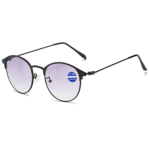 LANOMI Retro Sonnenbrille Blaulichtfilter Progressive Bifokale Lesebrille Damen Herren Oval Metall Vollrahmen Lesehilfe Outdoor Rund UV Schutz Sehhilfe Brille mit Sehstärke Schwarz 1.0 von LANOMI