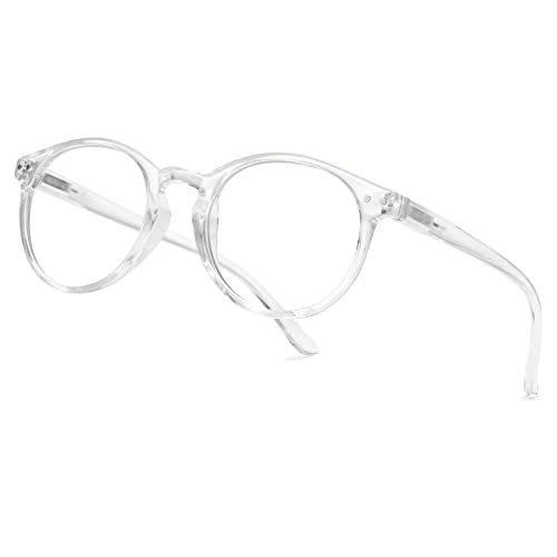 Lanomi Rund Lesebrille Blaulichtfilter Leichte Sehhilfe mit Federscharnier Lesehilfe Damen Herren Oval Brille mit Stärke Mode Accessoire Für Männer Frauen Durchsichtig 0 von Lanomi