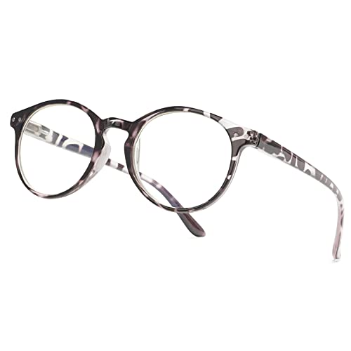 Lanomi Rund Lesebrille Blaulichtfilter Leichte Sehhilfe mit Federscharnier Lesehilfe Damen Herren Oval Brille mit Stärke Mode Accessoire Für Männer Frauen Grau Schildpatt 1.25 von Lanomi