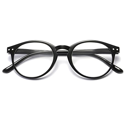 Lanomi Rund Lesebrille Blaulichtfilter Leichte Sehhilfe mit Federscharnier Lesehilfe Damen Herren Oval Brille mit Stärke Mode Accessoire Für Männer Frauen Schwarz 3.0 von Lanomi